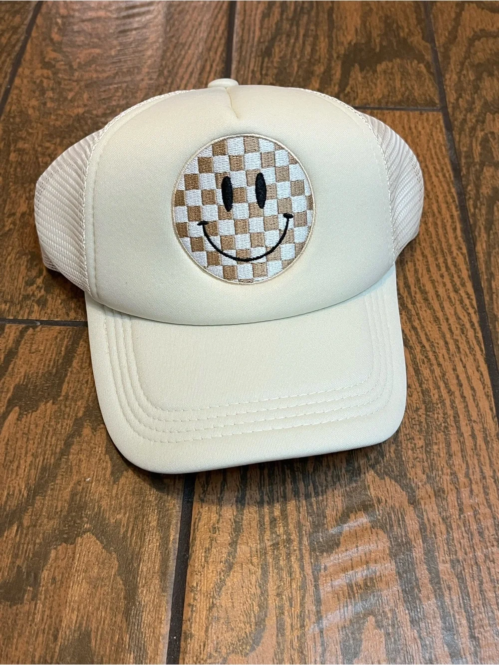 Ivory Smiley Checker Trucker Hat